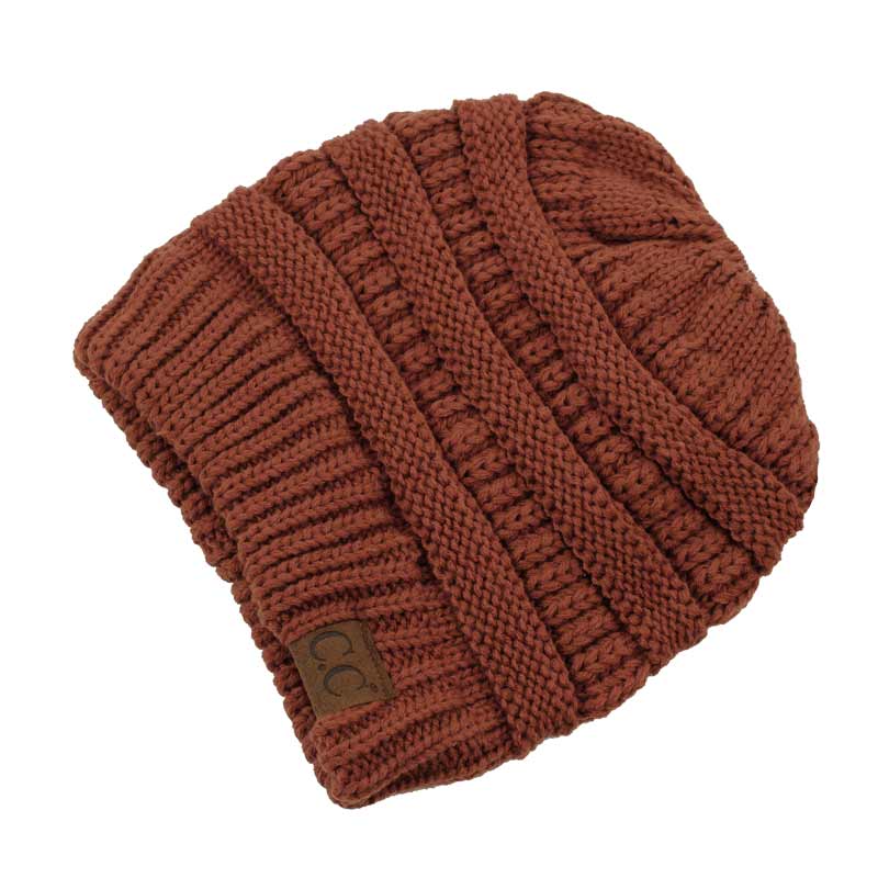 C.C Solid Color Ponytail Messy Bun Beanie