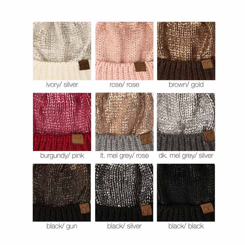 C.C Foil Cable Beanie with Pom - Image 2