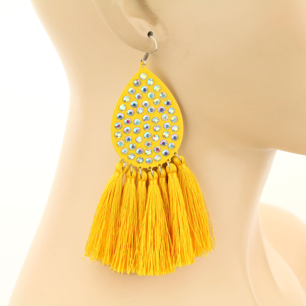 Tear Drop with Tassel Fish Hook Earrings - Image 2