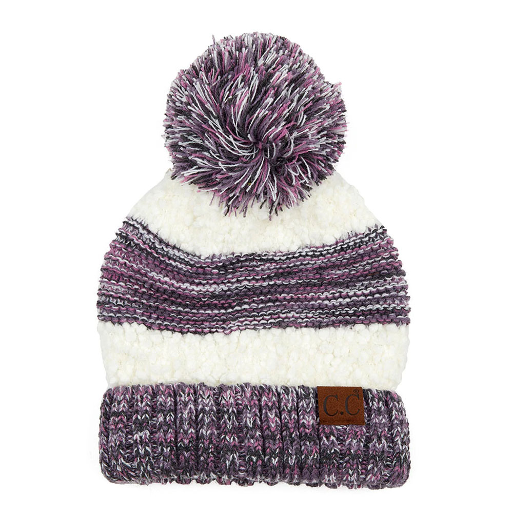 C.C Popcorn Yarn and Heather Color Yarn Hat with Yarn Pom
