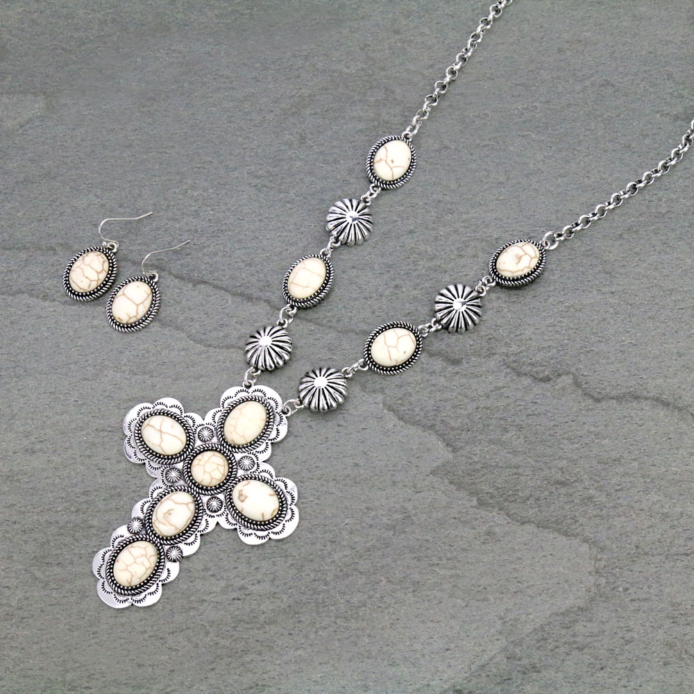 Western Turquoise Cross Necklace Set