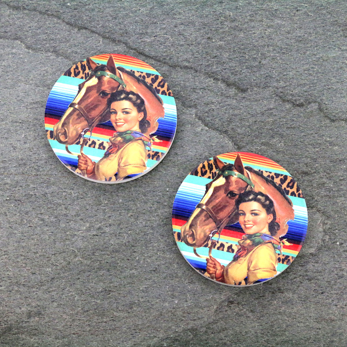 Leopard Stripe Cowgirl Absorbent Ceramic Car Coasters-ST0098/CLY