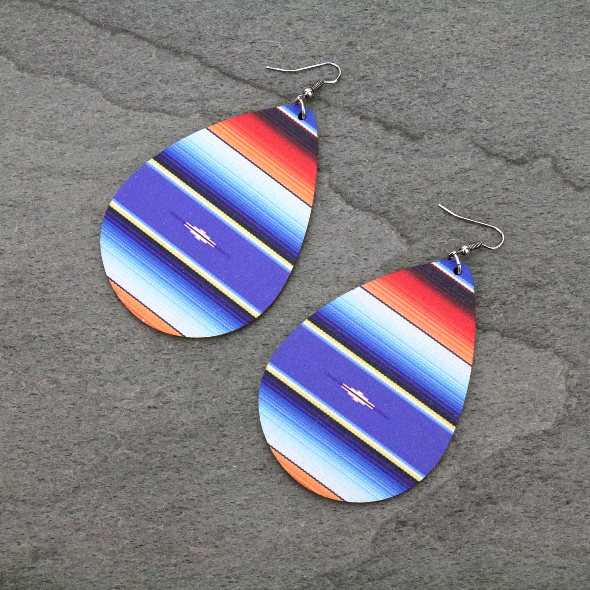 Large Serape Teardrop Wood Fish Hook Earrings-SE1231/MUL2