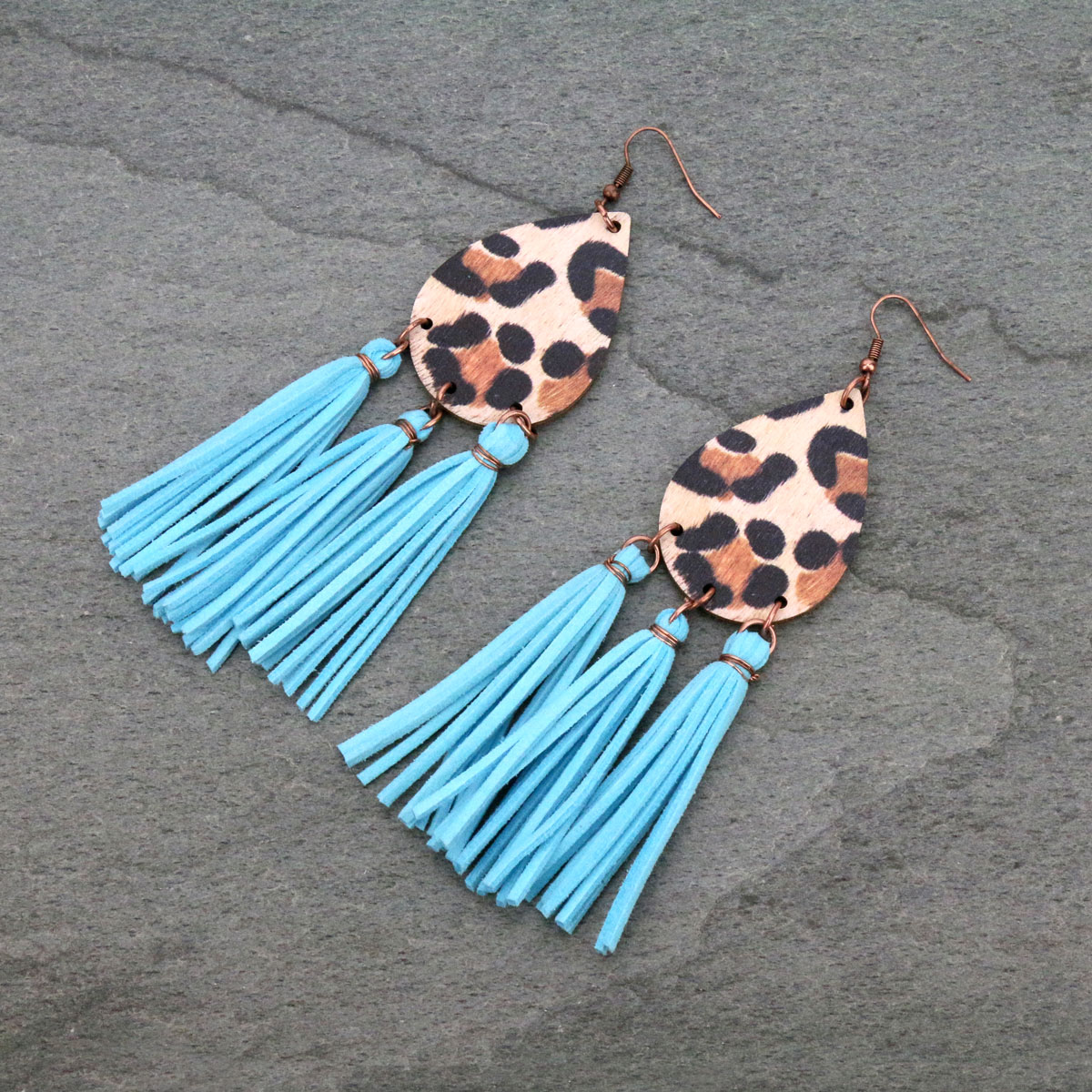Leopard Design Teardrop Tassel Fish Hook Earrings-SE1311/MUL5