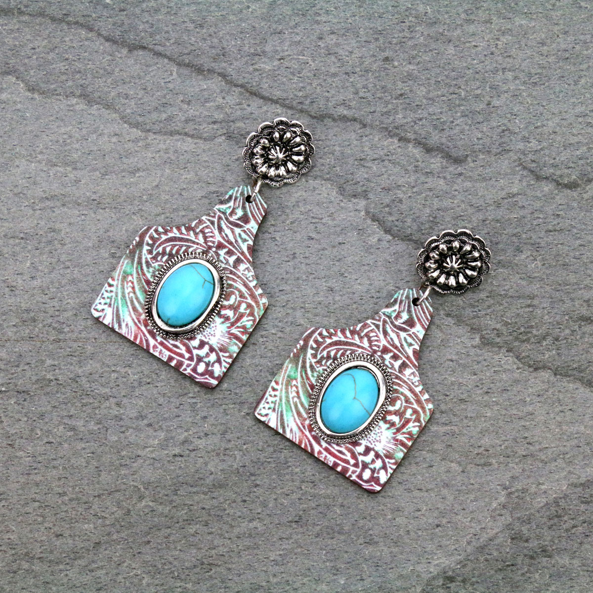 Serape Cattle Tag Post Earrings-SE1312/SBPAT
