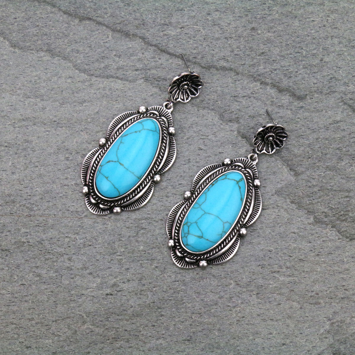 Western Stone Design Texture Post Earrings-SE1365/SBTQ