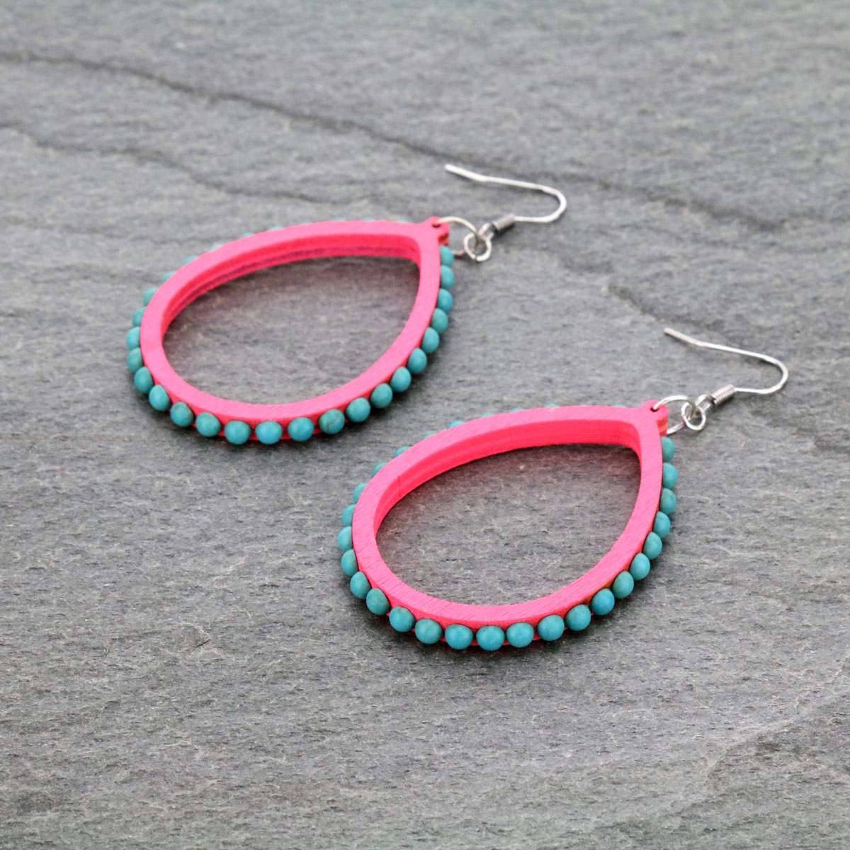 Wood Teardrop Dangle Earrings-ER1138/PNK/TQ