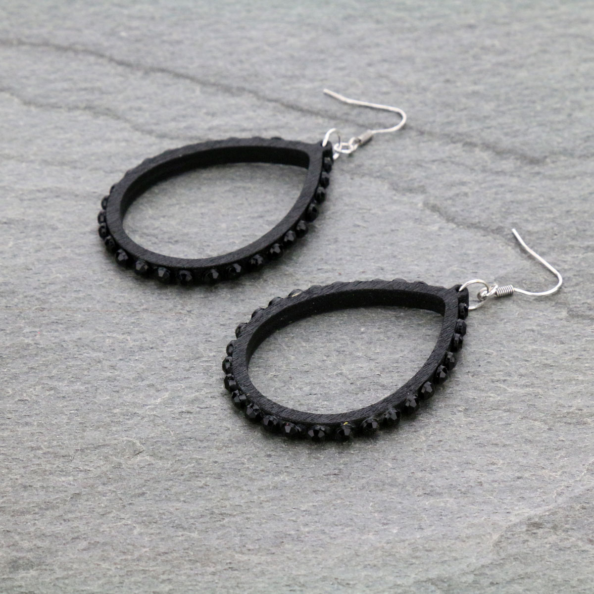 Wood Teardrop Dangle Earrings-ER1139/BLK/BLK