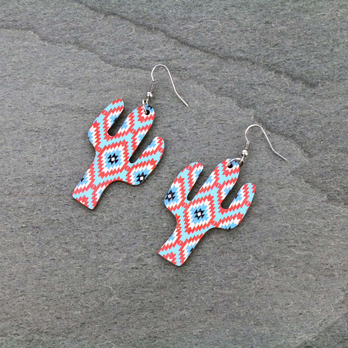 Navajo Design Cactus Wood Fish Hook Earrings-SE1232/MUL9