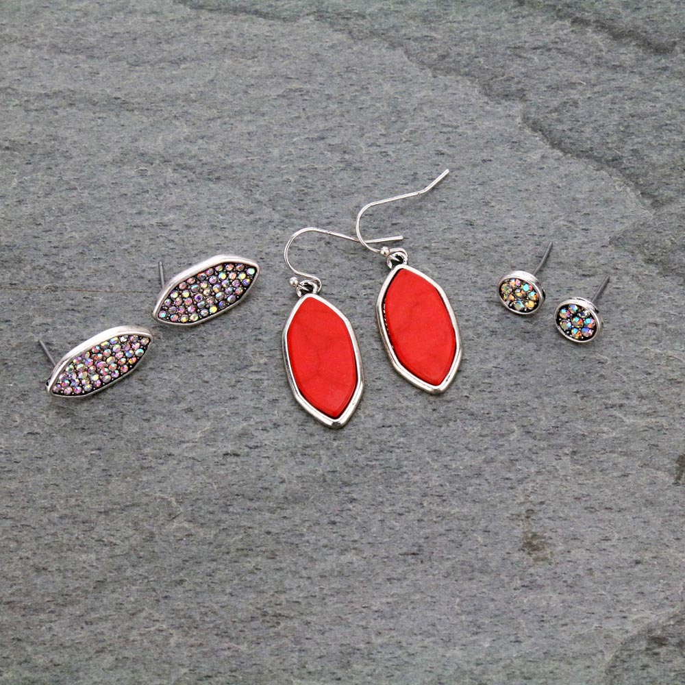 3 Pair Stone Earrings Set-ER1116/COR