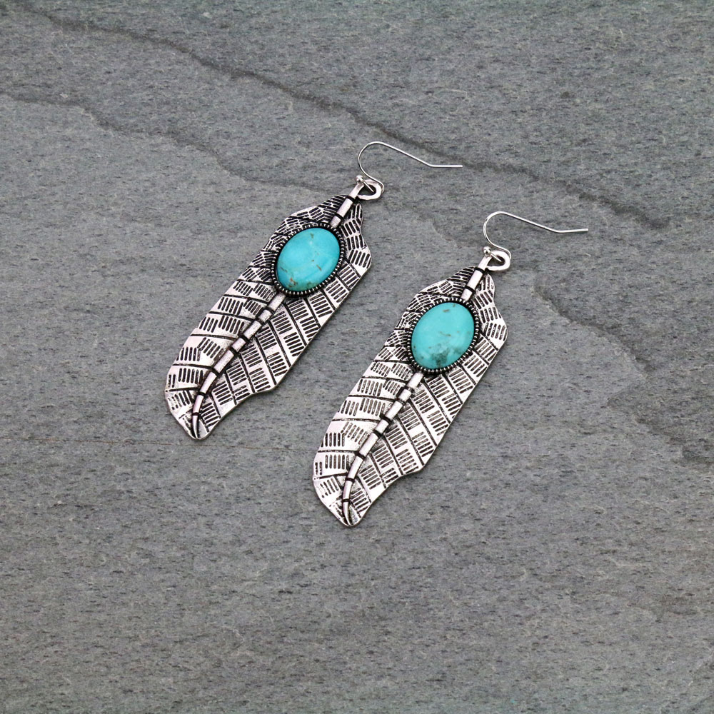 Boho, Natural Stone Feather Earrings-721563
