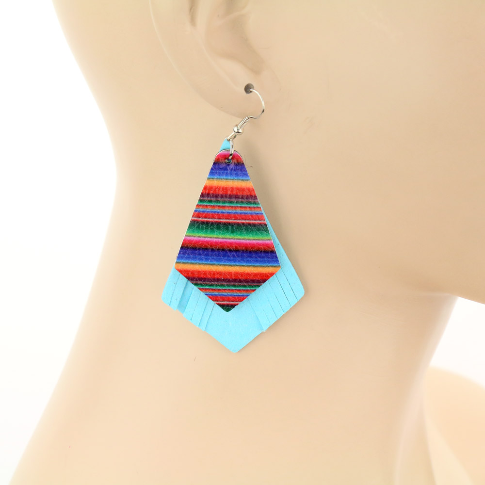 Western Serape Leather Dangle Earrings - Image 2