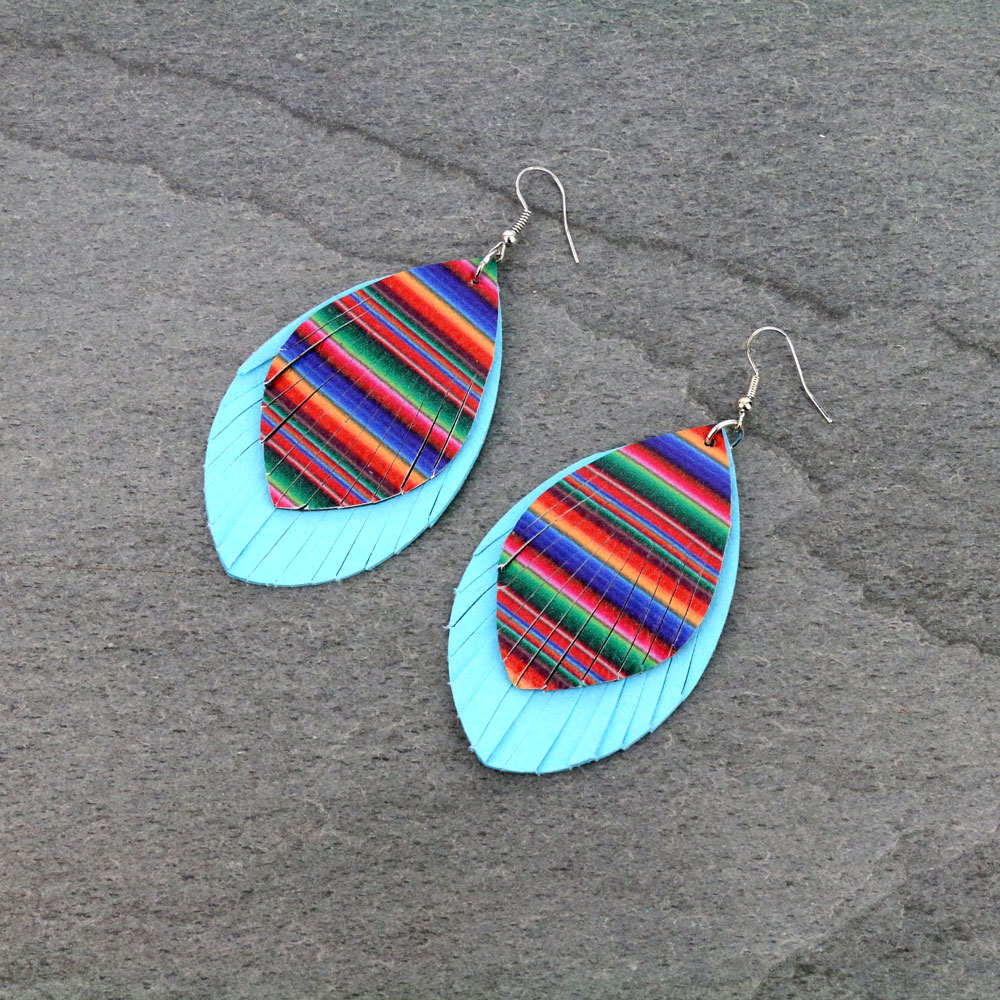 Western Serape Leather Dangle Earrings
