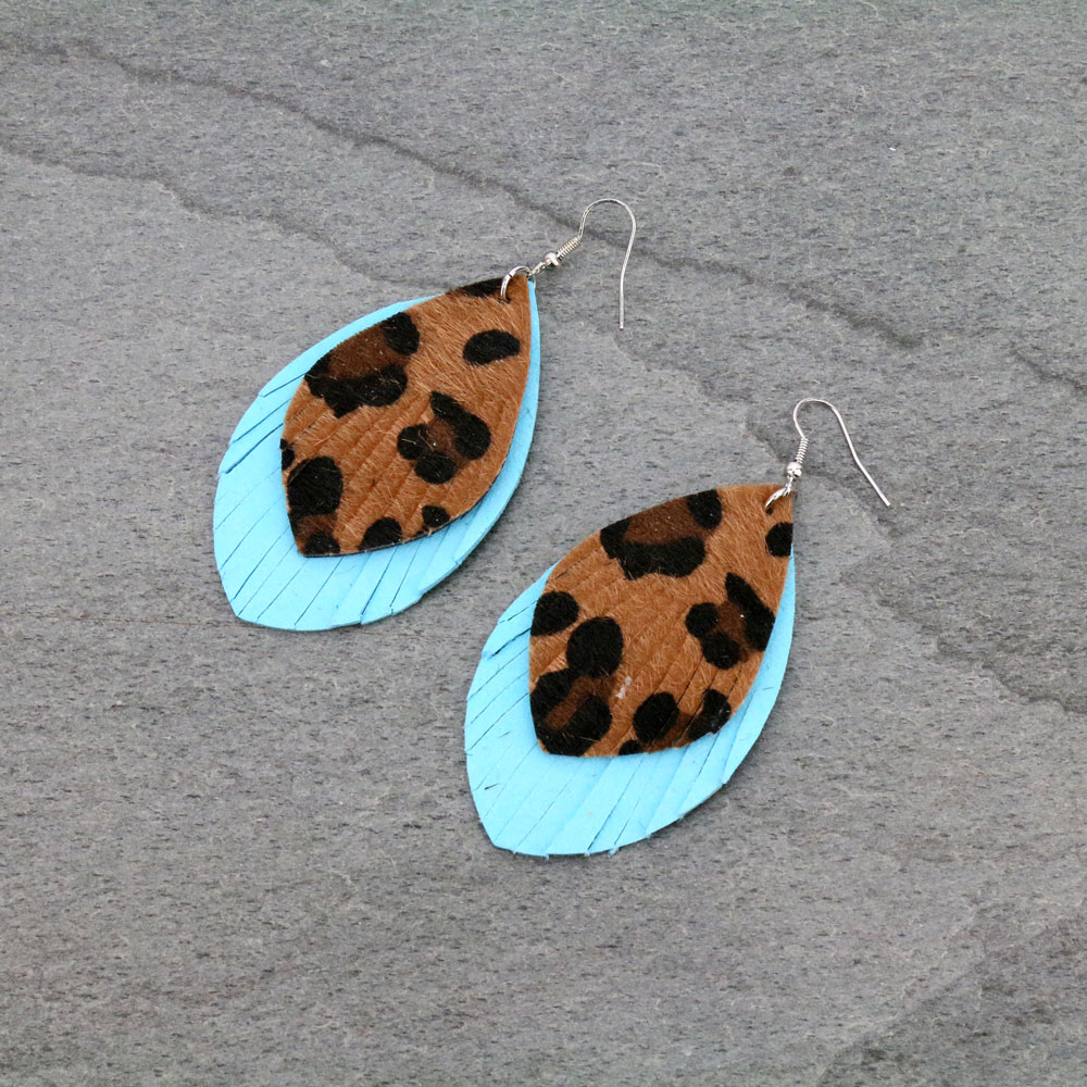 Western Leopard Leather Dangle Earrings