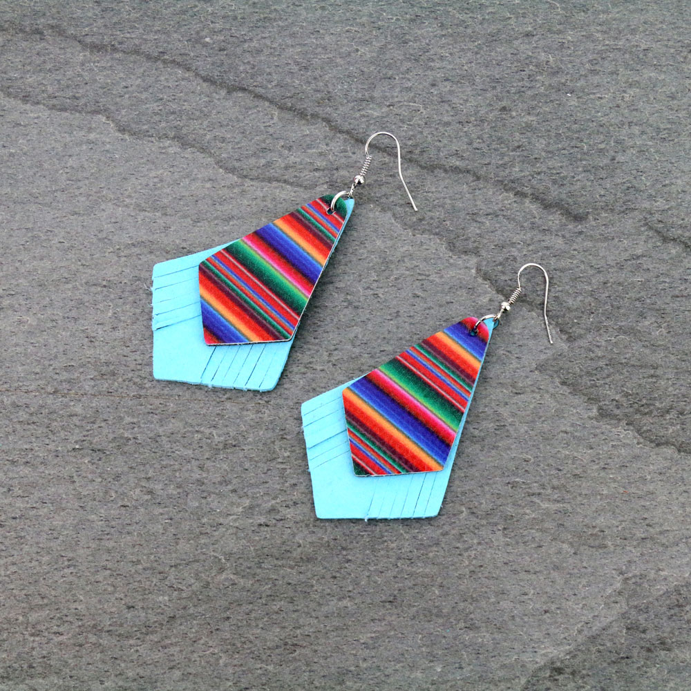 Western Serape Leather Dangle Earrings