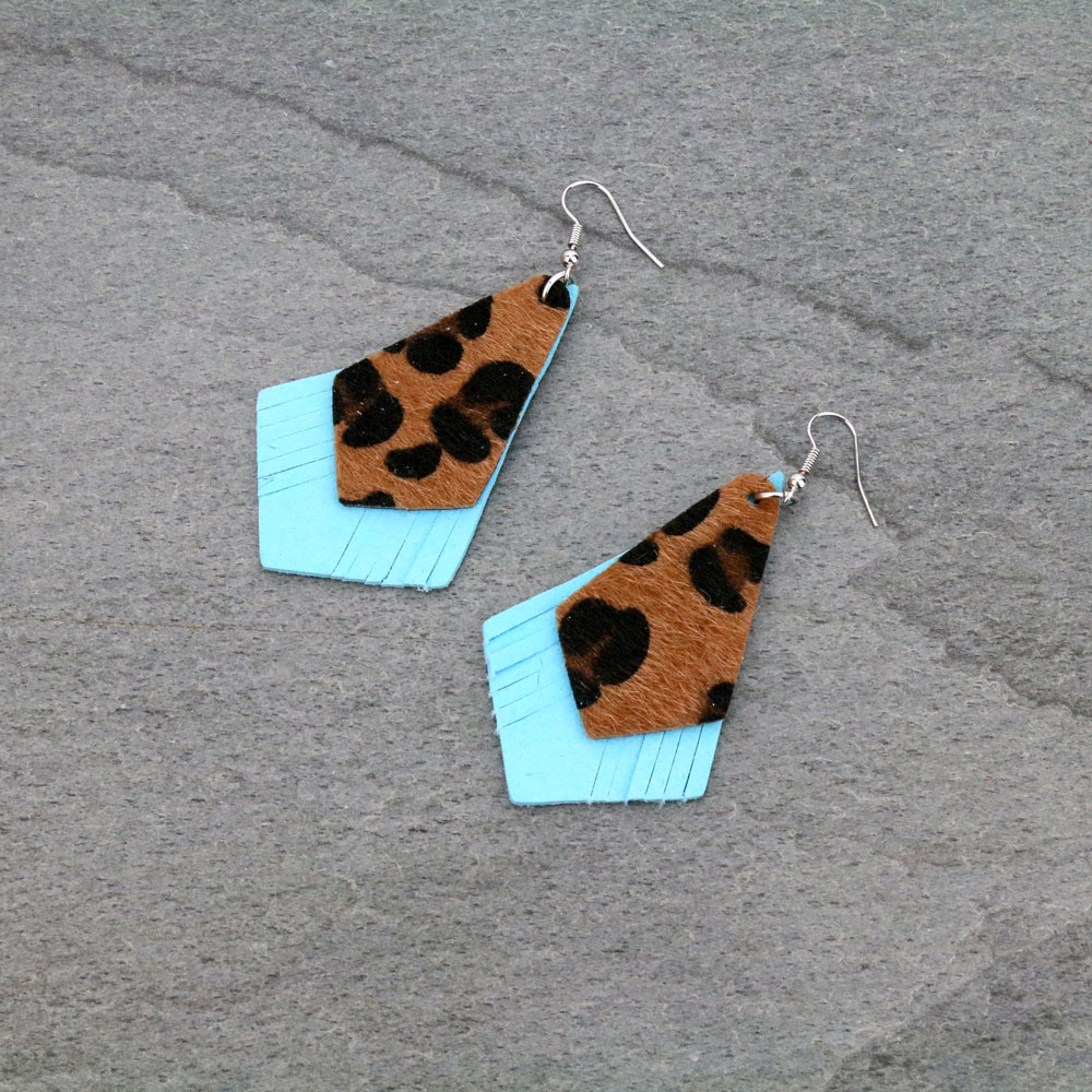 Western Leopard Leather Dangle Earrings
