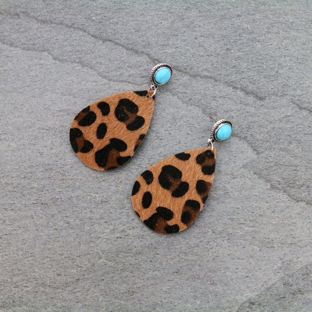 Western Leopard Leather Stud Earrings