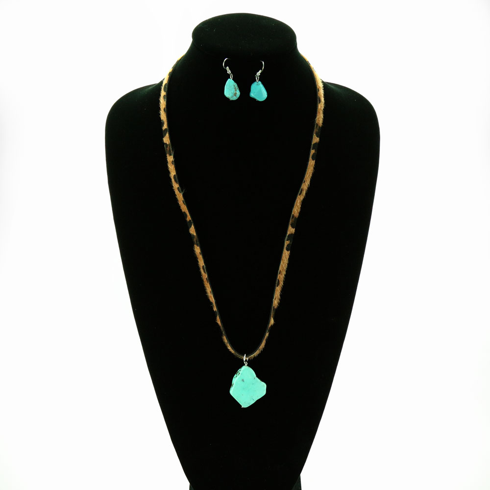 Western TQ Stone with Leopard Leather Necklace Set - Image 2