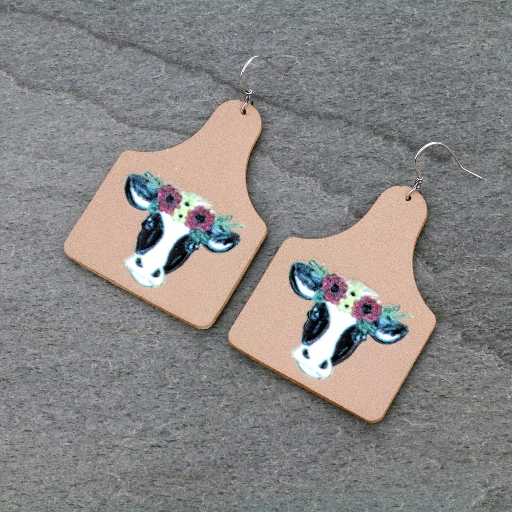 Farm Animal Leather Fish Hook Earrings