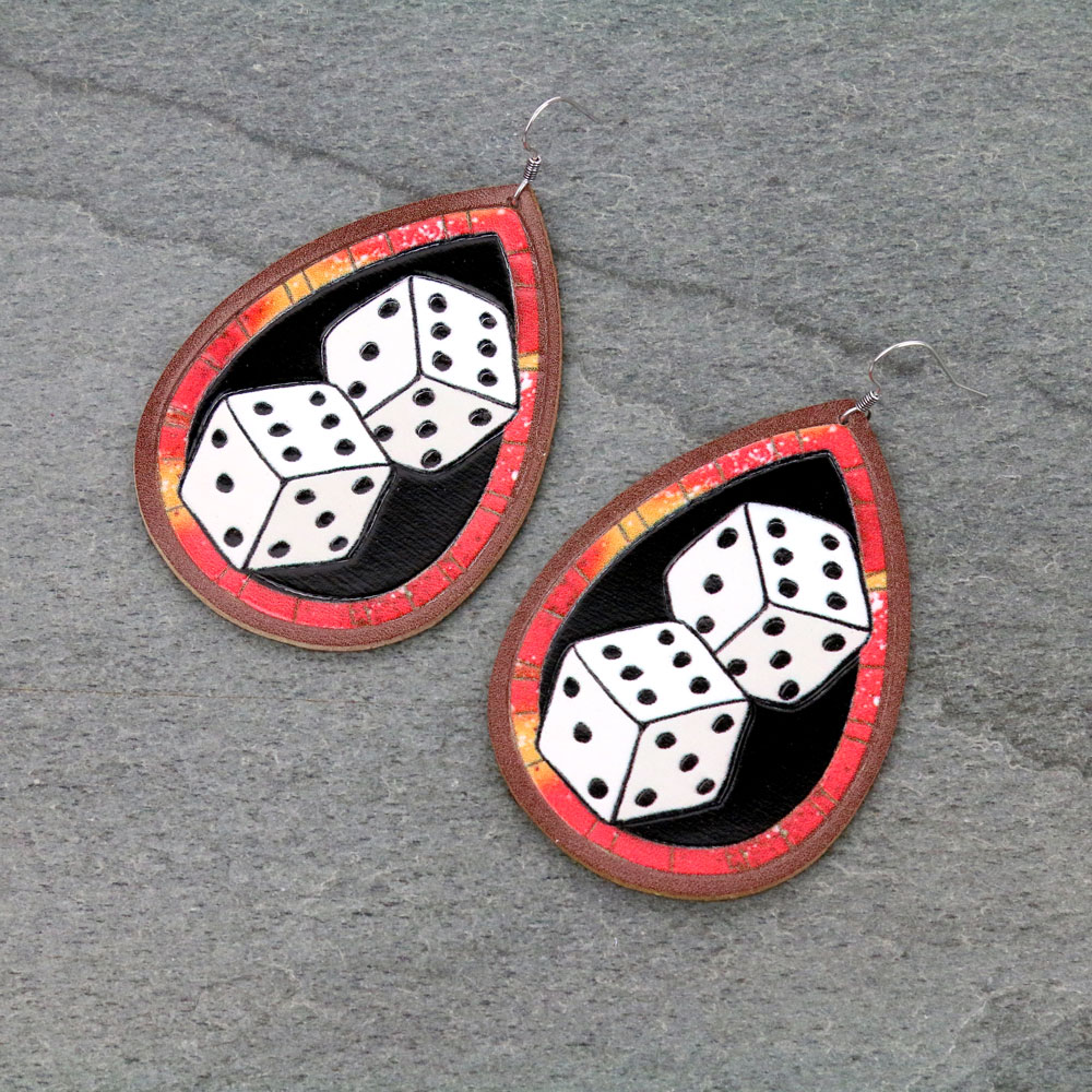 Leather Teardrop Dice Fish Hook Earrings