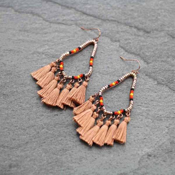 Teardrop with Tassel Fish Hook Earrings