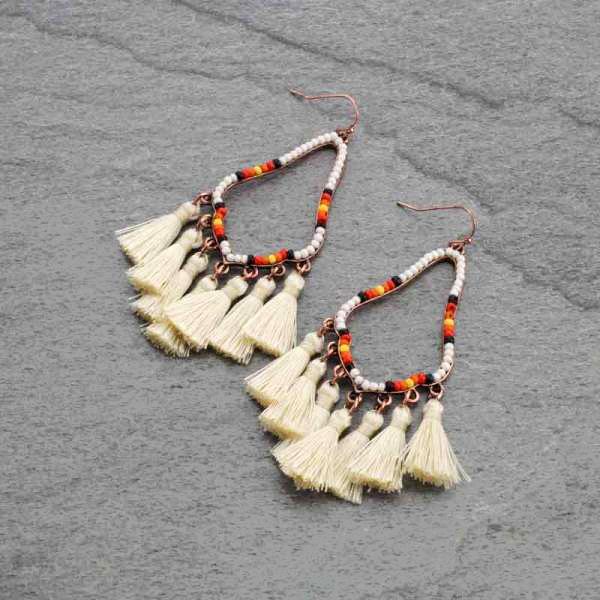 Teardrop with Tassel Fish Hook Earrings