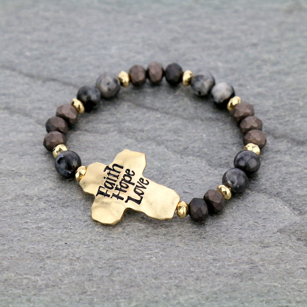 "FAITH, HOPE, LOVE" Semi Precious Stretch Bracelet