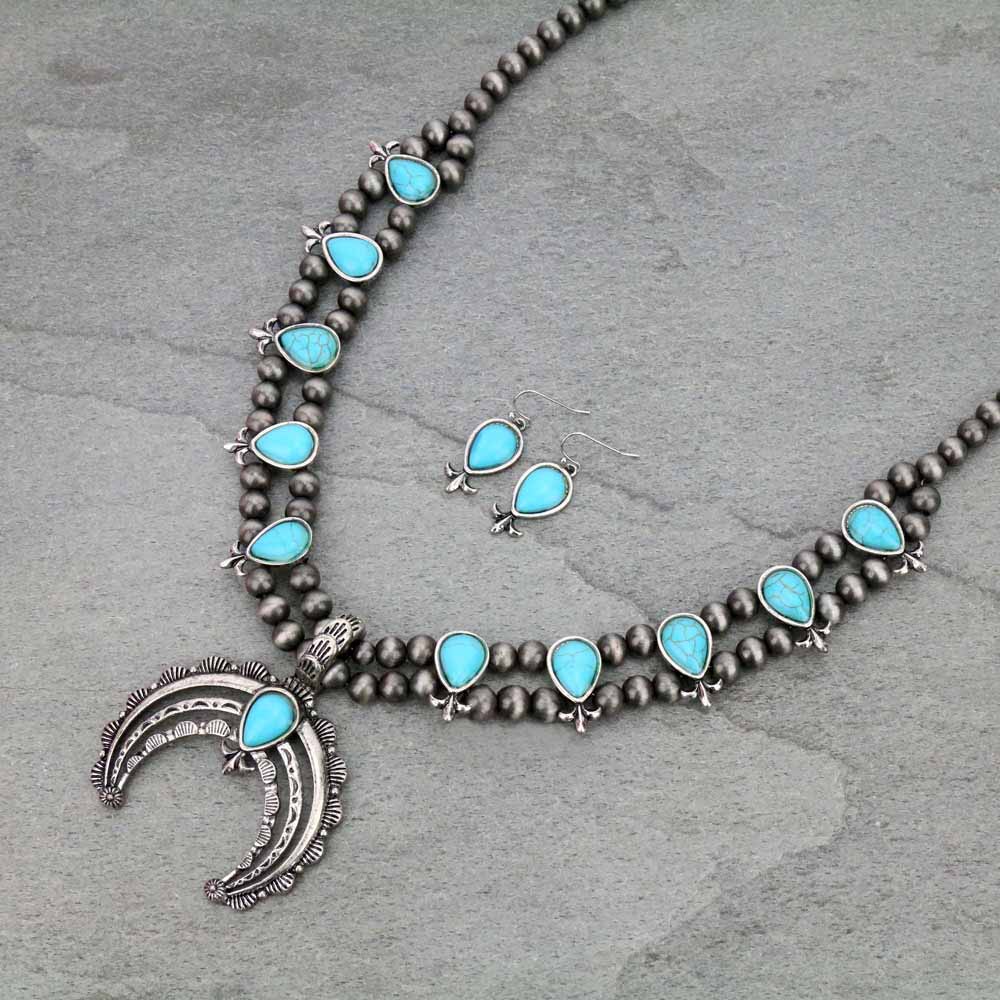 Western Navajo Style Squash Blossom Necklace Set