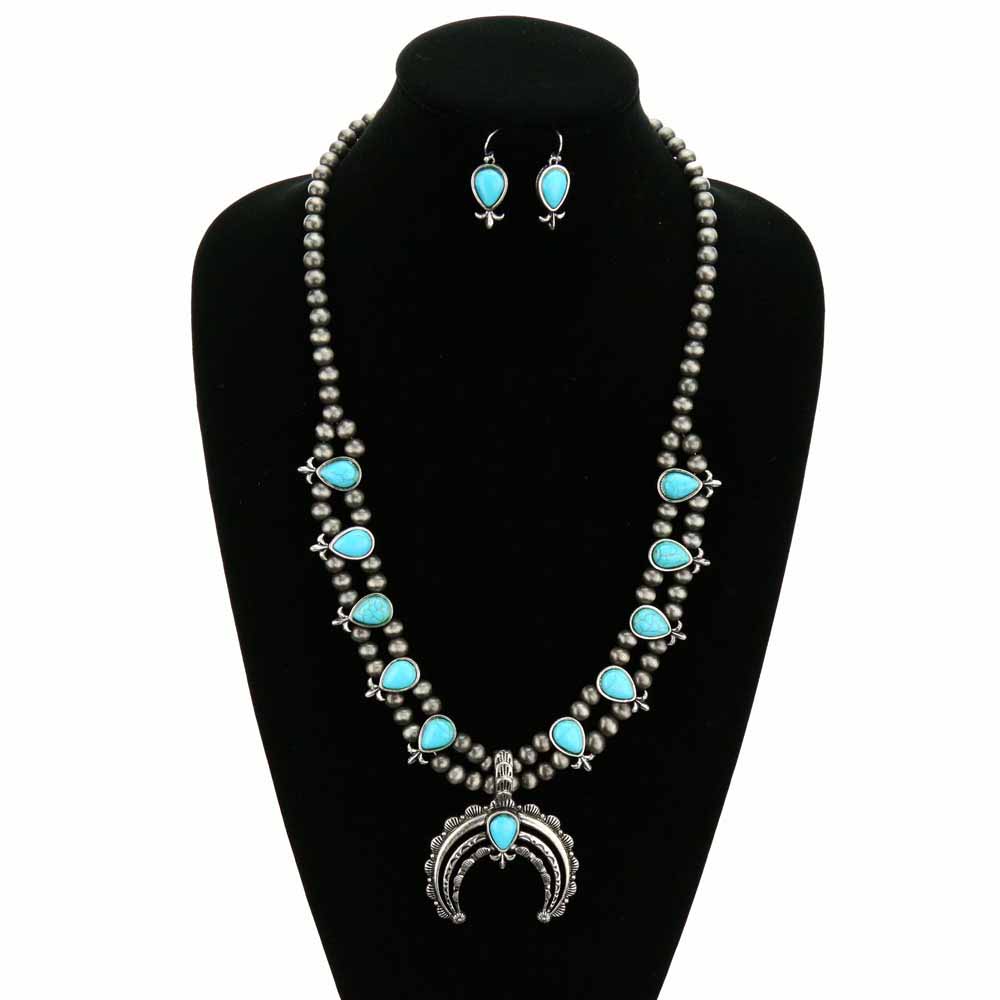 Western Navajo Style Squash Blossom Necklace Set - Image 2