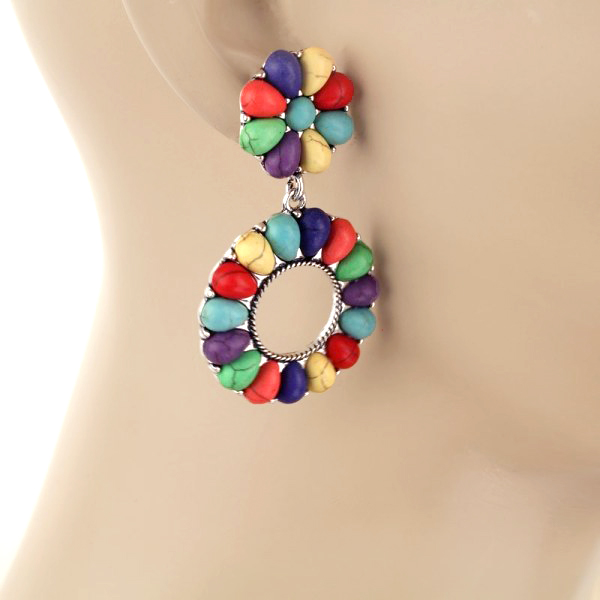 Western Stone Circle Post Earrings - Image 2