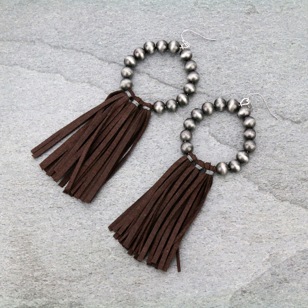 Navajo Style Pearl Tassel Dangle Earrings