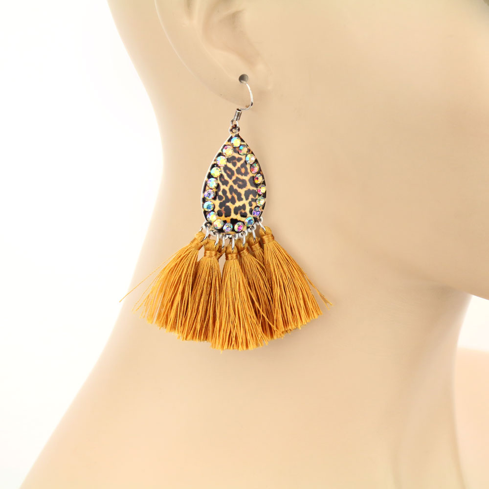 Patterned Printed Teardrop with Tassel Fish Hook Earrings - Image 2