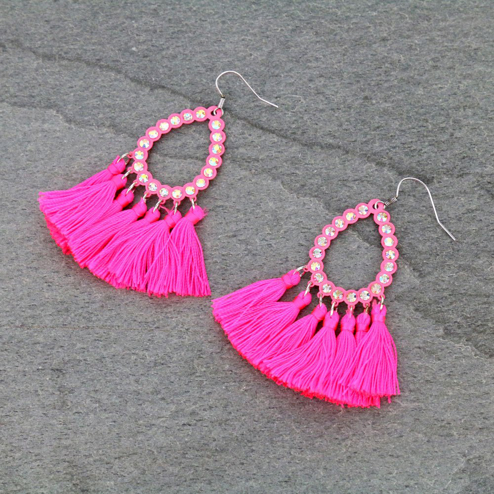 Tear Drop with Tassel Fish Hook Earrings