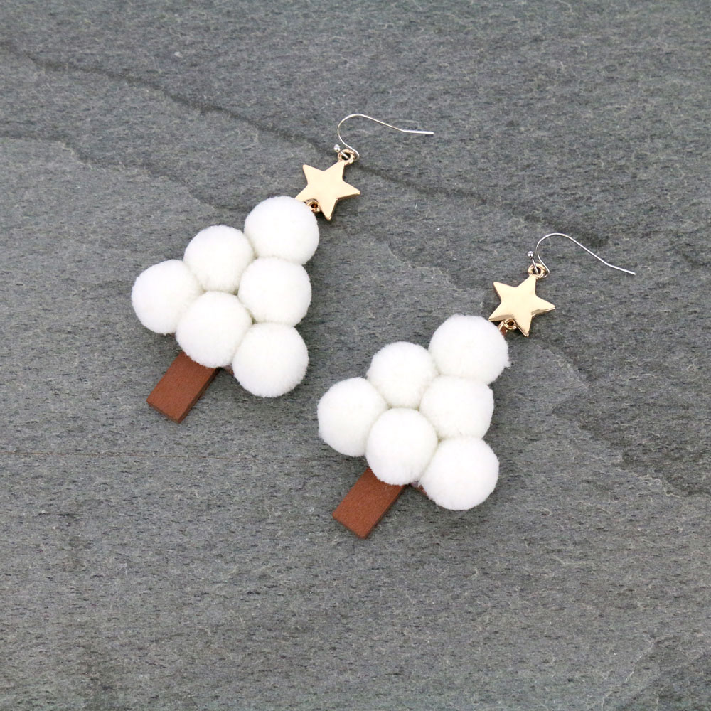 Christmas Tree Pompom Dangle Earrings