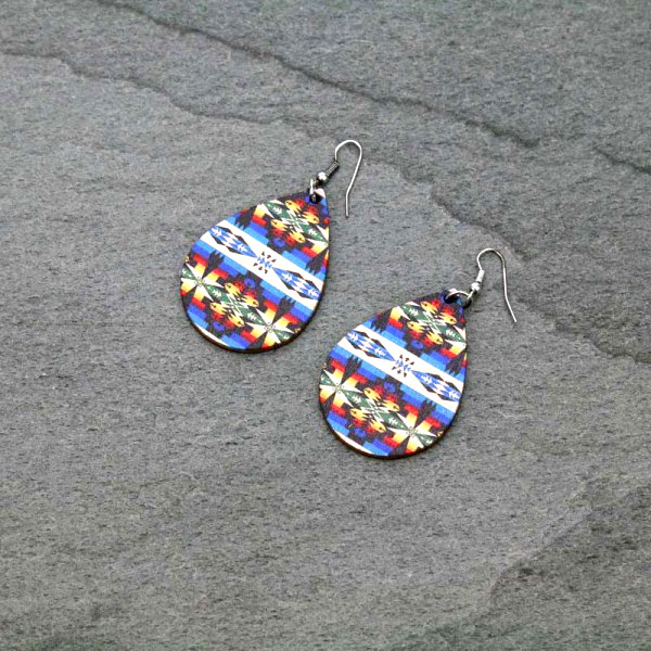 Navajo Style Teardrop Wood Fish Hook Earrings