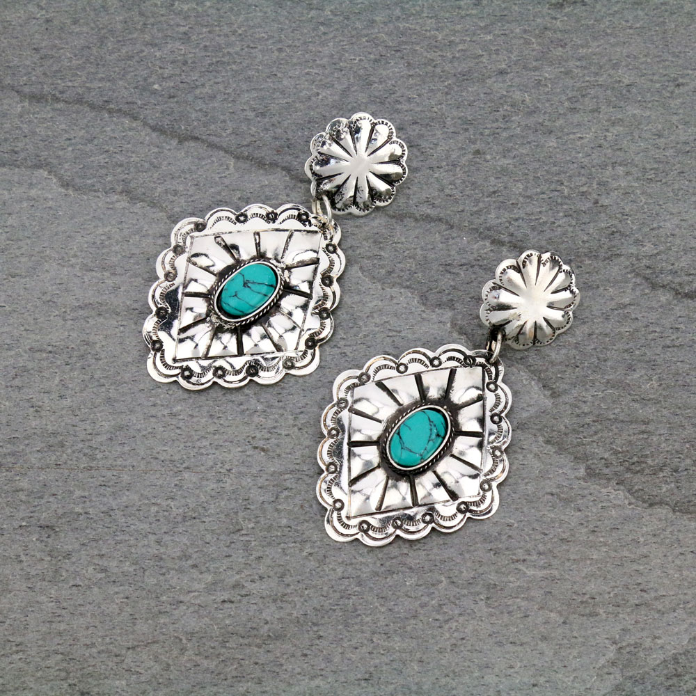 Handmade Western Diamond TQ Stone Stud Earrings