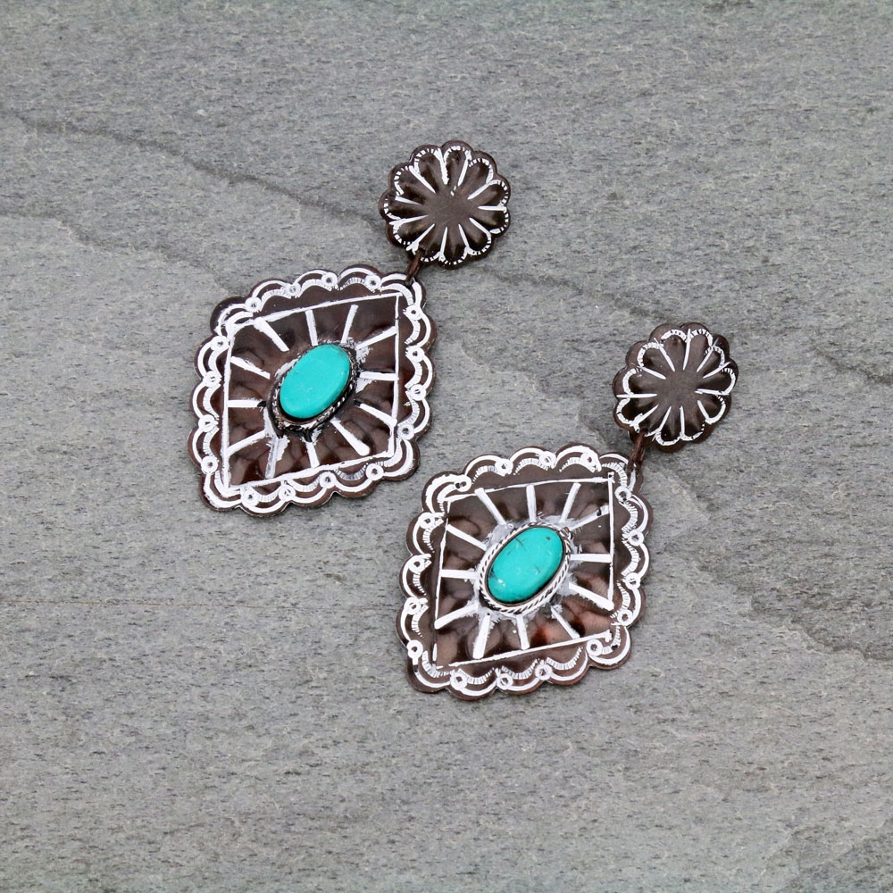 Handmade Western Diamond TQ Stone Stud Earrings