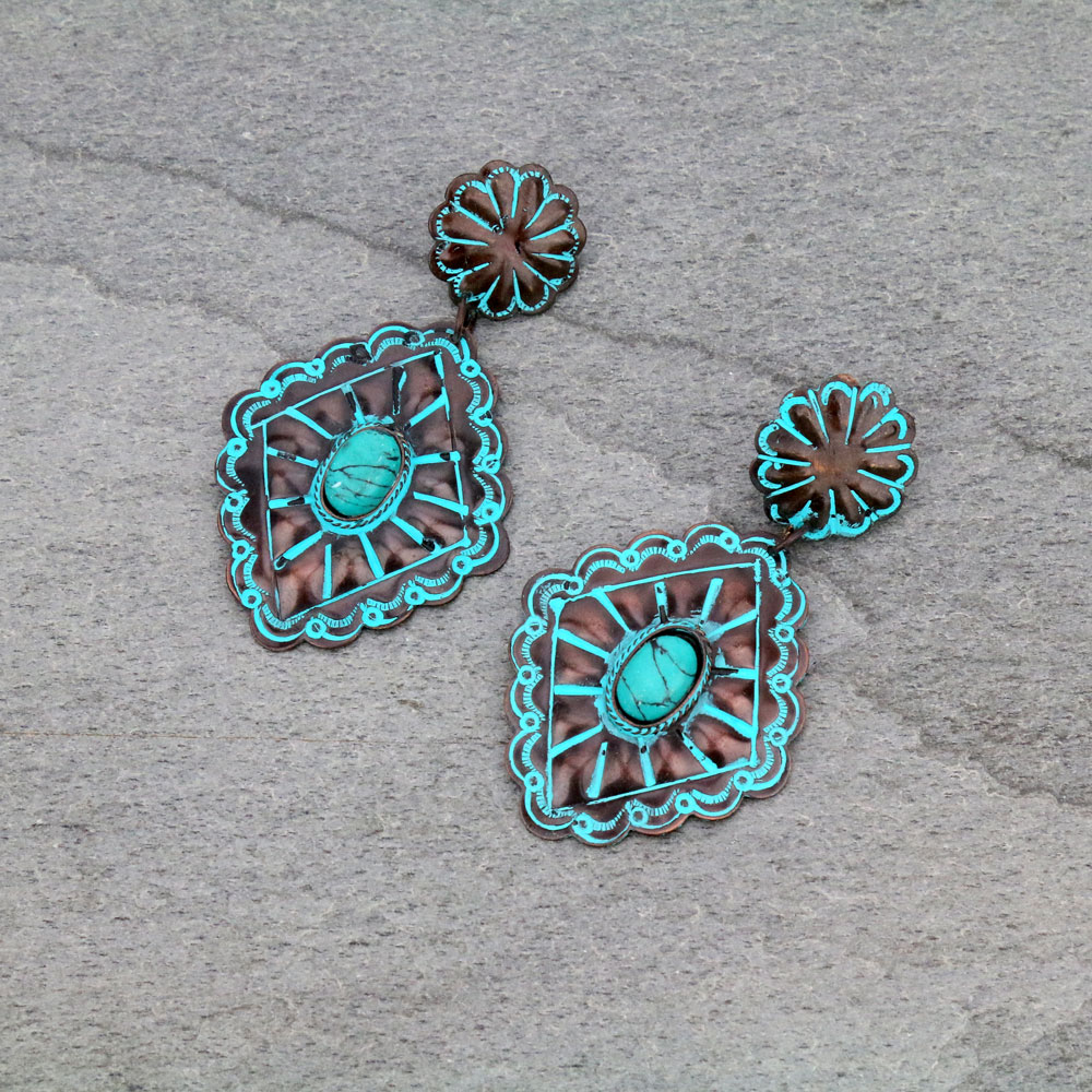 Handmade Western Diamond TQ Stone Stud Earrings