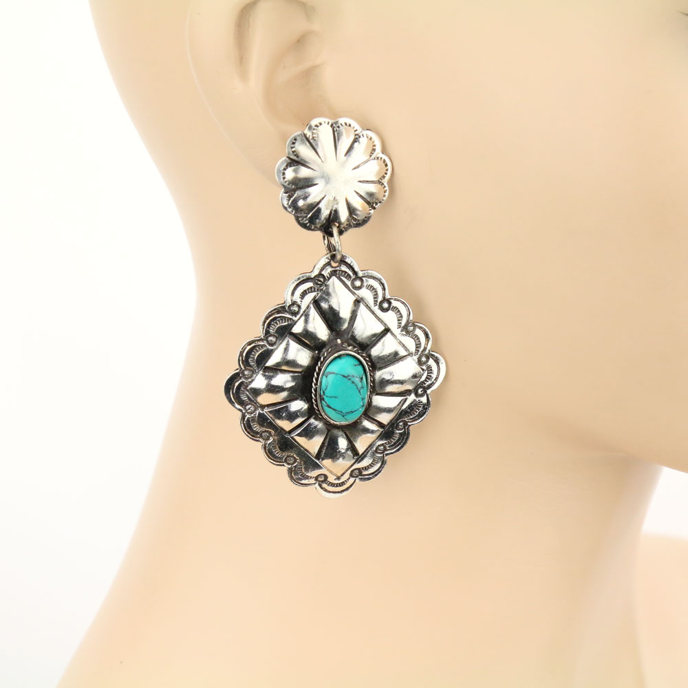 Handmade Western Diamond TQ Stone Stud Earrings - Image 2