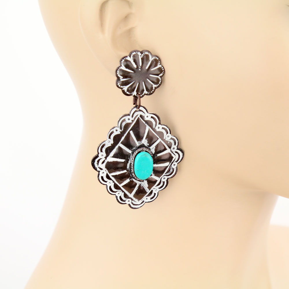 Handmade Western Diamond TQ Stone Stud Earrings - Image 2