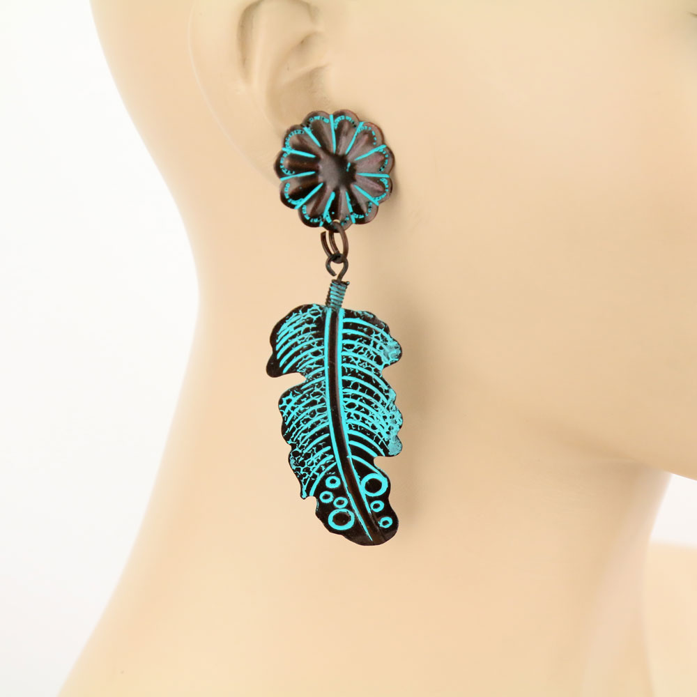 Handmade Western Leaf Stud Earrings - Image 2