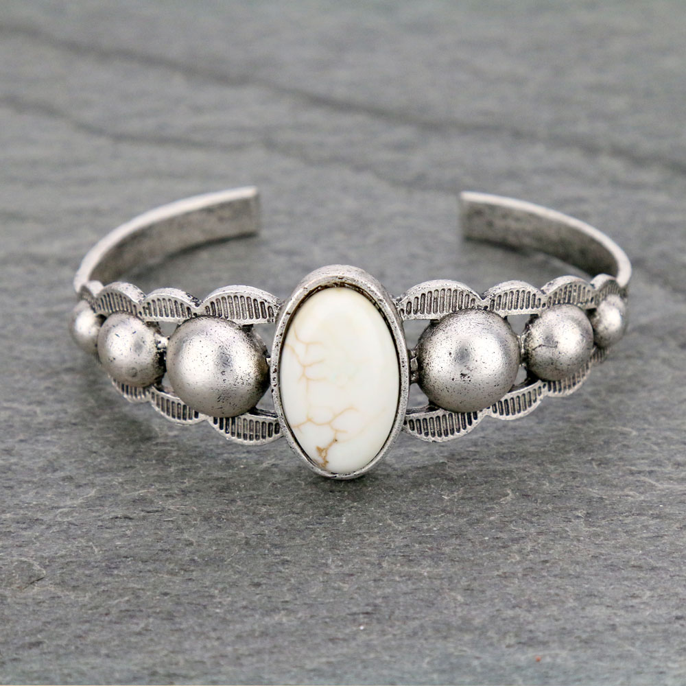 Natural White Stone "C" Cuff Bracelet