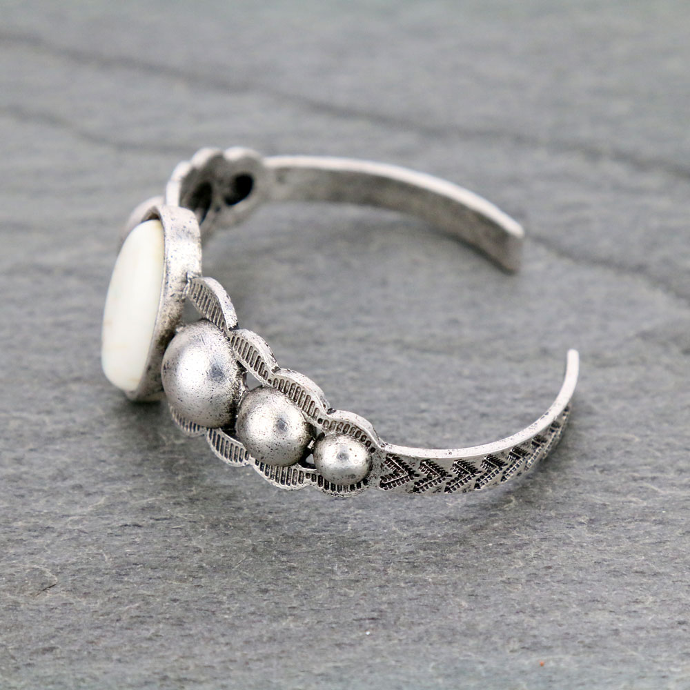 Natural White Stone "C" Cuff Bracelet - Image 2