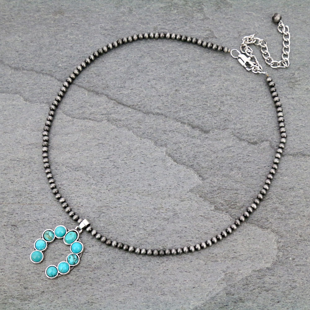 16" Long, Tiny 0.15"(4mm) Navajo Style Pearl, Small Natural Stone Pendant Necklace