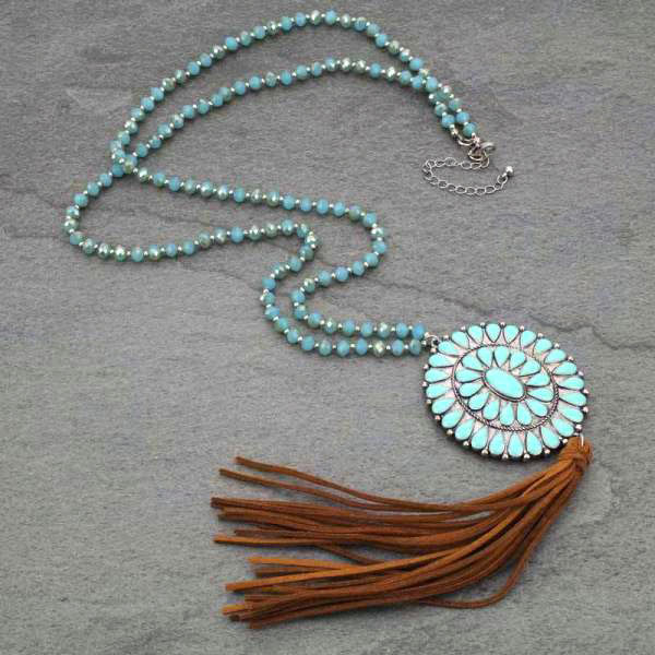 Epoxy Concho with Glass Bead Necklace