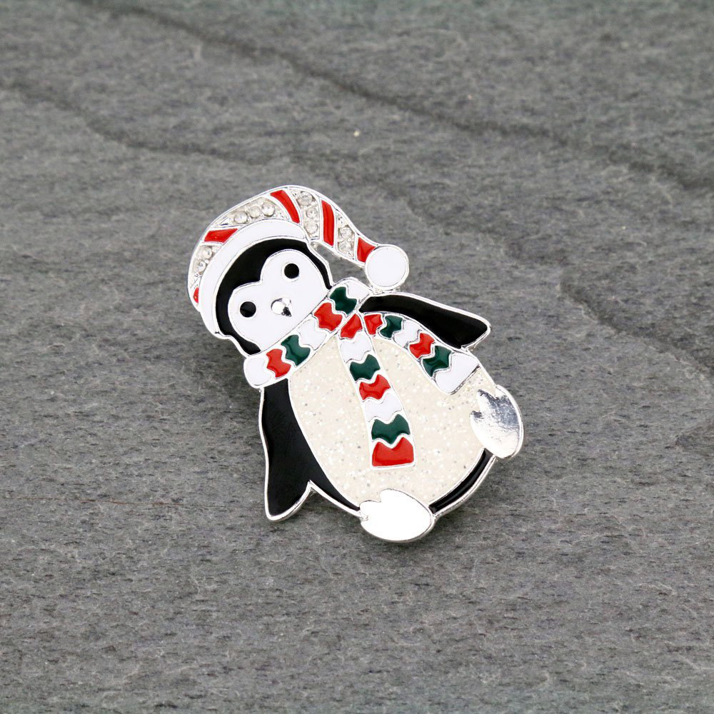 Christmas Glitter Epoxy Penguin Santa Brooch Pin