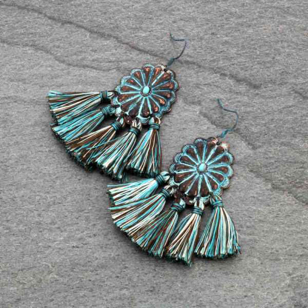 Concho with Tassel Fish Hook Earrings