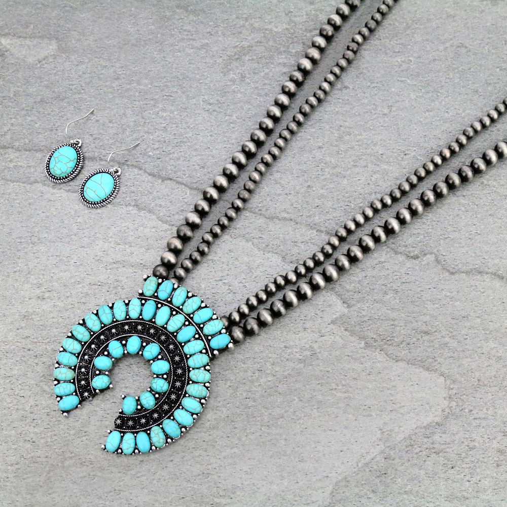 Navajo Style Pearl Squash Blossom Necklace Set