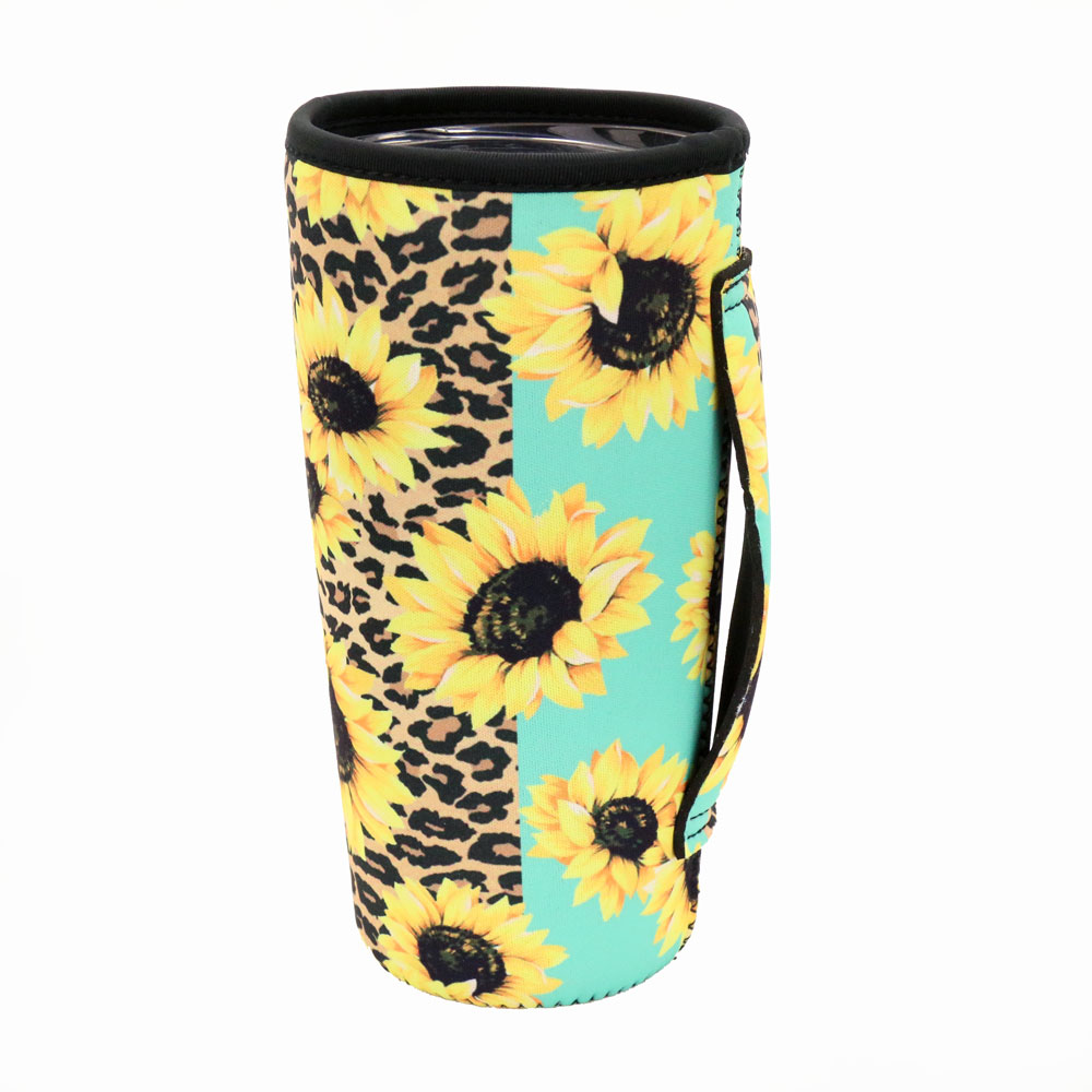 Leopard Mint Sunflower Tumbler Drink Sleeve/Cooler