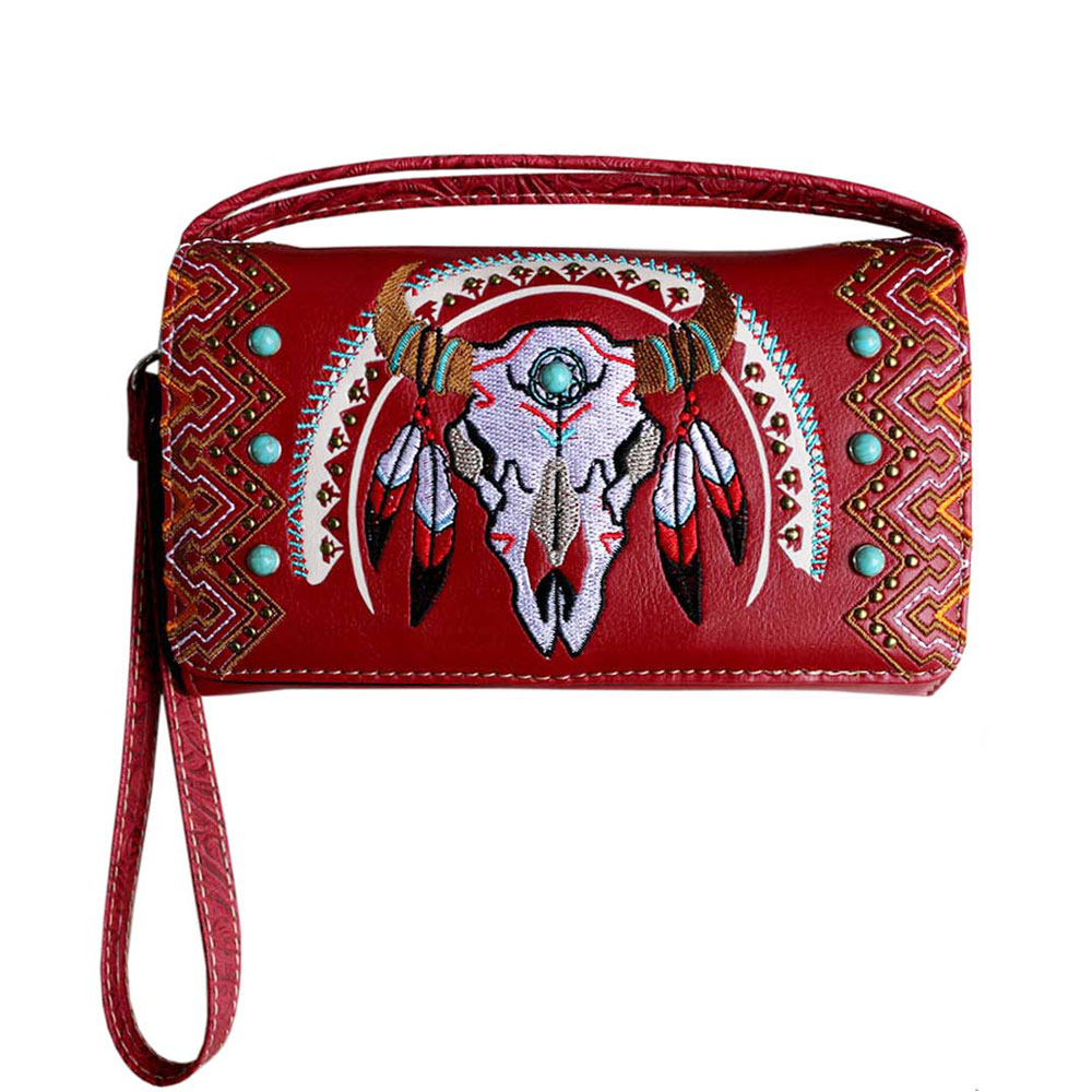 Western Skull Steer Head Faux Leather Wallet